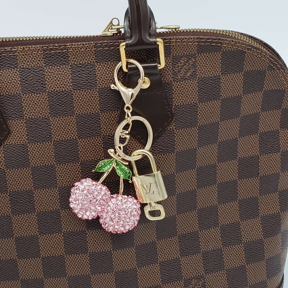 Authentic Louis Vuitton Padlock & Key Gold ✨ Unbranded Cherry Bag Charm Keychain